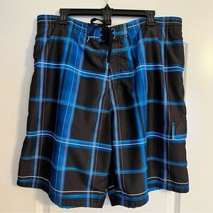 Speedo Black and Blue Plaid Men's Board Shorts Swim Trunks size XXL (38-40)
